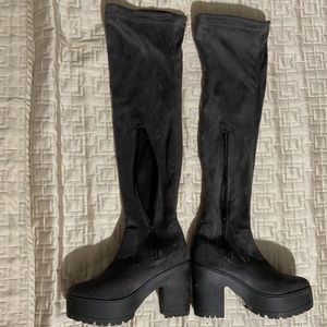Knee High Chunky Velvet Boots